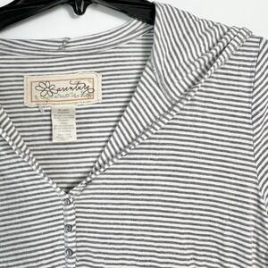 Aventura Womens Size XL Gray White Stripe Hooded Henley Long Sleeve Top Bamboo